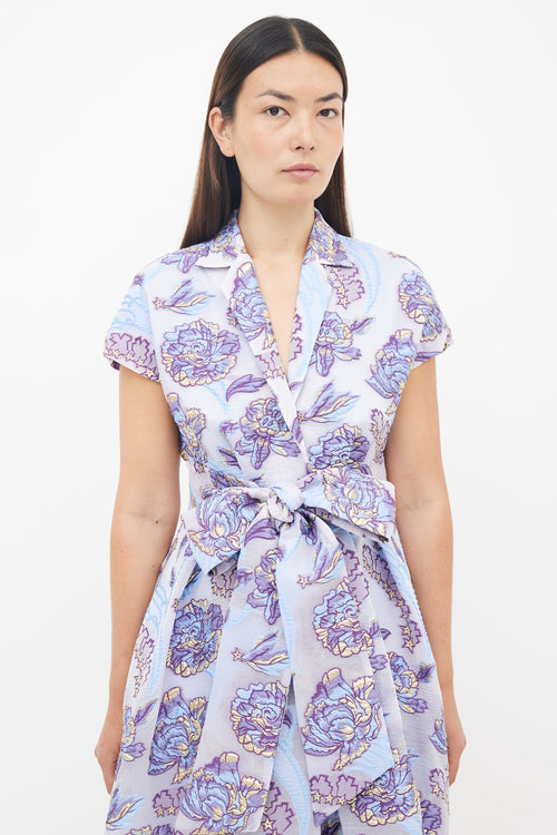 Temperley Purple Floral Brocade Dress