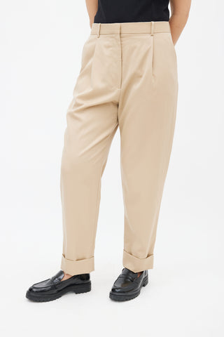 The Row Beige Wool Straight Leg  Trouser