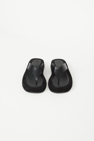 The Row Black Leather 
Suede Ginza Sandal