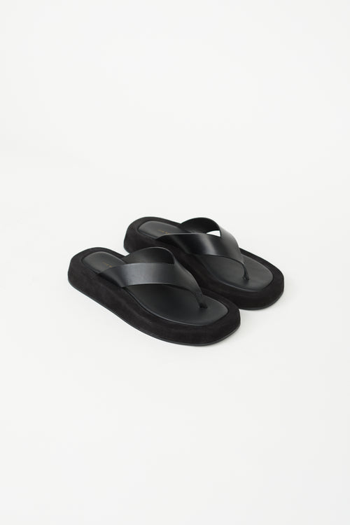 The Row Black Leather 
Suede Ginza Sandal