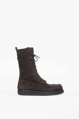 The Row Dark Brown Suede Patty Lace-Up Combat Boot