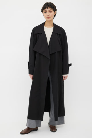 The Row Black Cotton Waist Belt Long Trench Coat