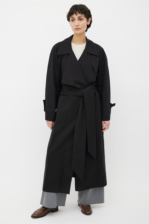 The Row Black Cotton Waist Belt Long Trench Coat