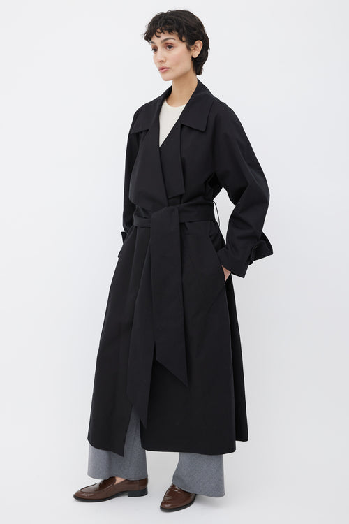 The Row Black Cotton Waist Belt Long Trench Coat