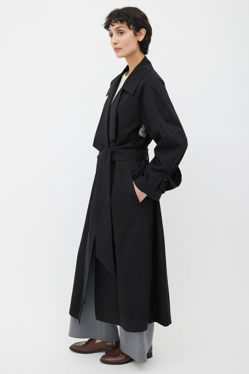 The Row Black Cotton Waist Belt Long Trench Coat