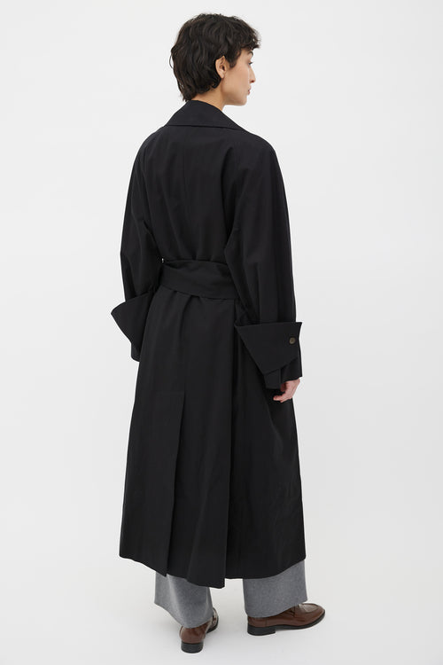 The Row Black Cotton Waist Belt Long Trench Coat