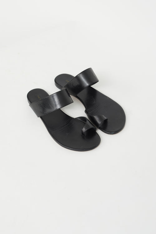 The Row Black Leather Infradito Flat Sandal