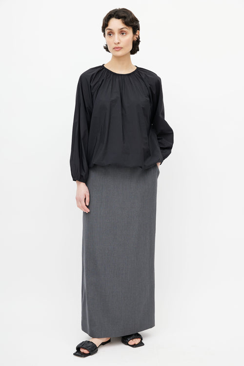 The Row Black Satin Gathered Top