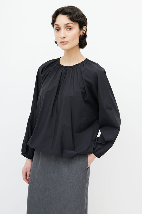 The Row Black Satin Gathered Top