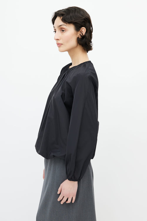 The Row Black Satin Gathered Top