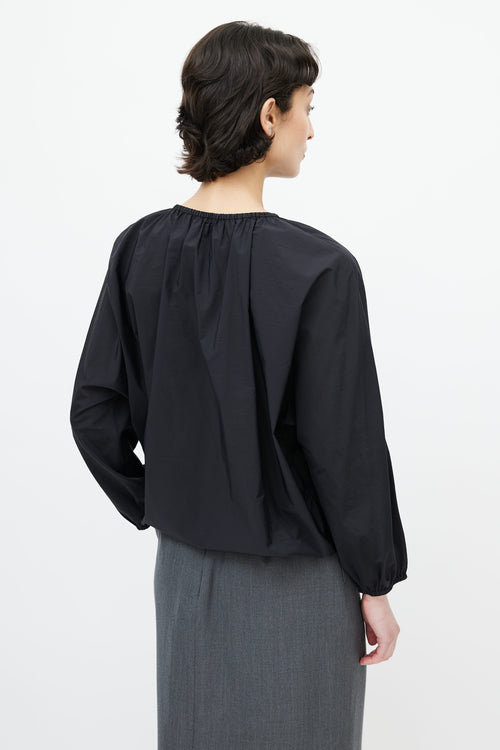 The Row Black Satin Gathered Top