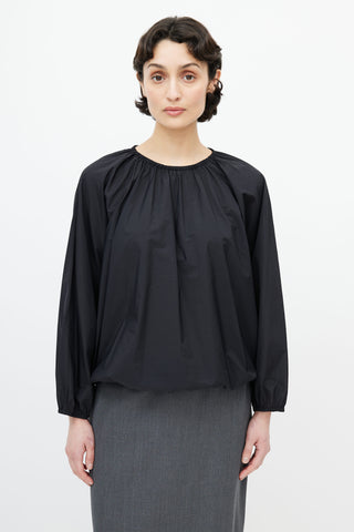 The Row Black Satin Gathered Top