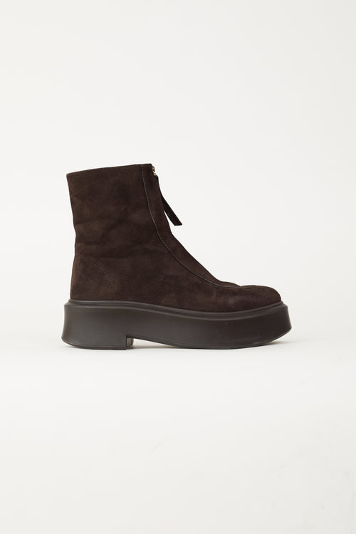 The Row Dark Brown Suede Zip Ankle Boot