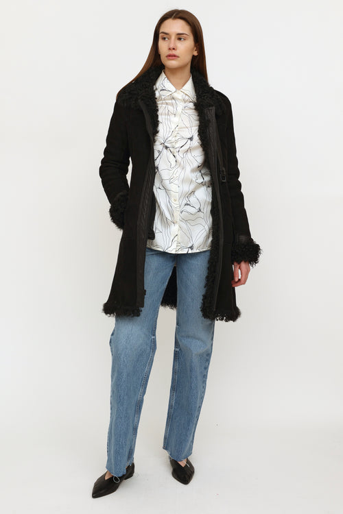 Theory Black Shearling Coat