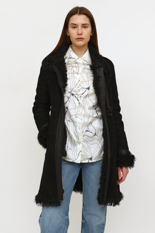 Theory Black Shearling Coat