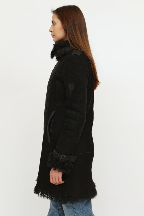 Theory Black Shearling Coat