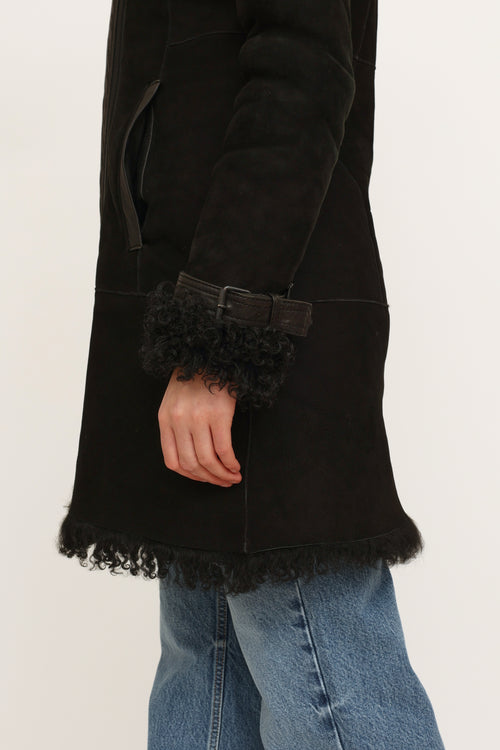 Theory Black Shearling Coat