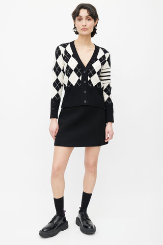 Thom Browne Black 
Cream Wool Argyle Pattern Cardigan