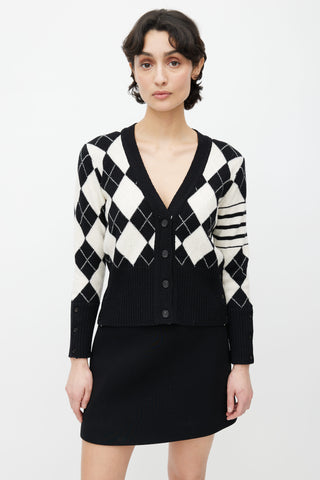 Thom Browne Black 
Cream Wool Argyle Pattern Cardigan