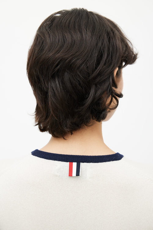 Thom Browne Cream, Navy 
Red Knit Button Sweater