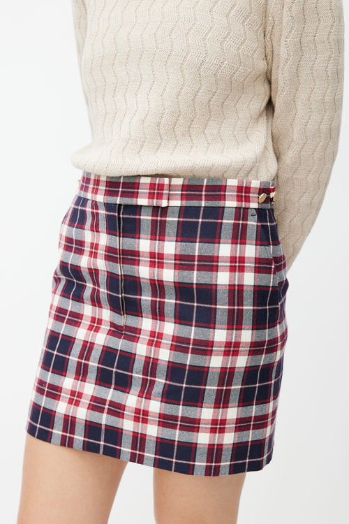 Thom Browne Navy 
Red Plaid Wool Mini Skirt