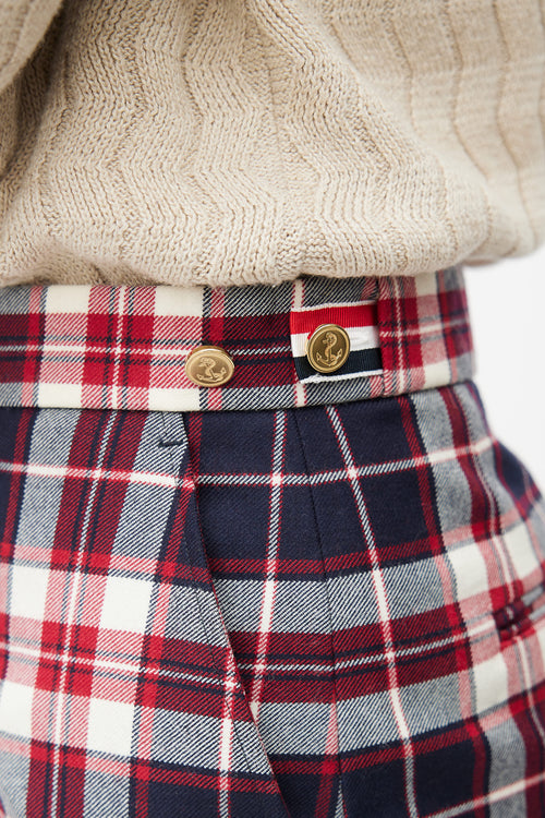 Thom Browne Navy 
Red Plaid Wool Mini Skirt