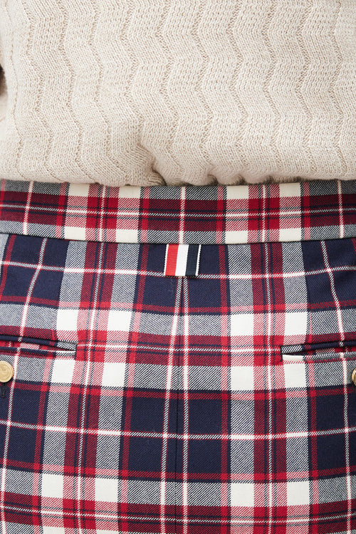 Thom Browne Navy 
Red Plaid Wool Mini Skirt