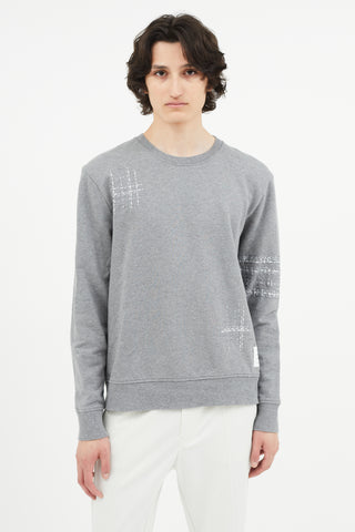 Thom Browne Grey Embroidery Crew Sweatshirt