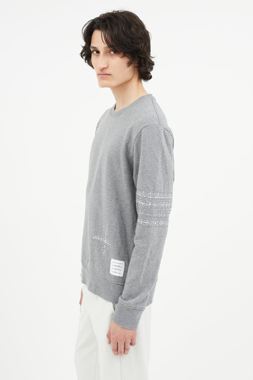 Thom Browne Grey Embroidery Crew Sweatshirt