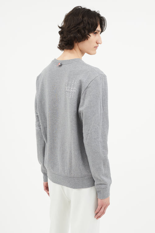 Thom Browne Grey Embroidery Crew Sweatshirt