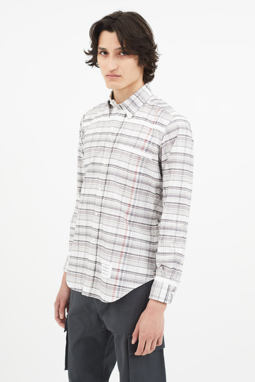 Thom Browne Grey Plaid Button Up Shirt