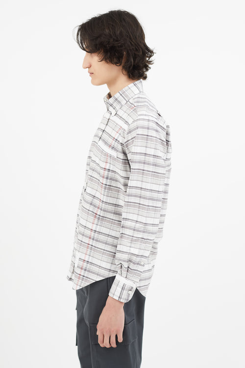 Thom Browne Grey Plaid Button Up Shirt