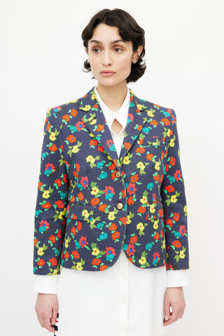 Thom Browne Navy 
Multi Floral  Blazer