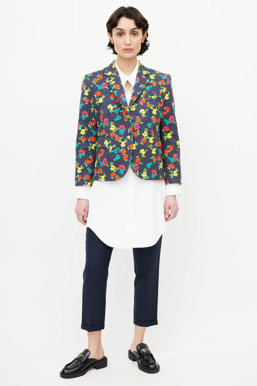 Thom Browne Navy 
Multi Floral  Blazer