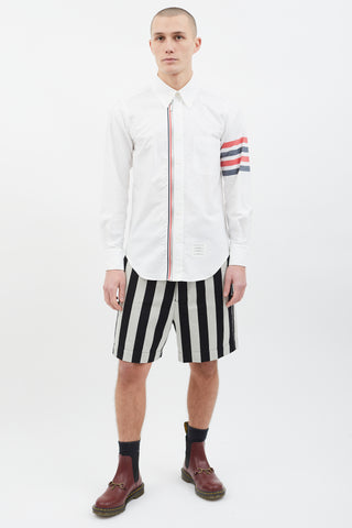 Thom Browne White Full-Zip Oxford  Shirt