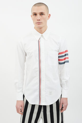 Thom Browne White Full-Zip Oxford  Shirt