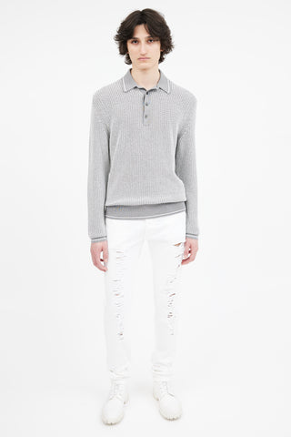 Tom Ford Grey 
White Silk Blend Sweater