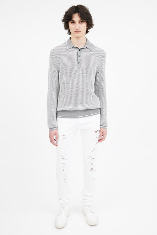 Tom Ford Grey 
White Silk Blend Sweater