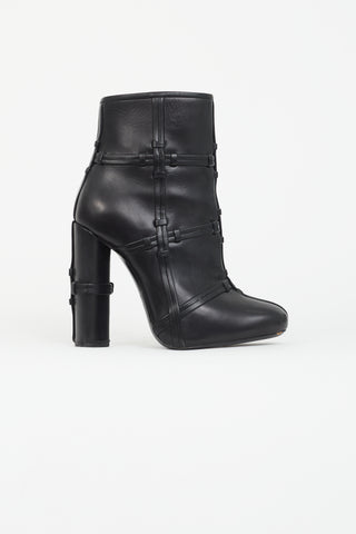 Tom Ford Black Leather Woven Ankle Boot