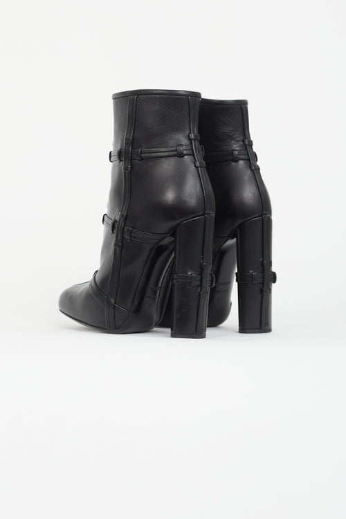 Tom Ford Black Leather Woven Ankle Boot