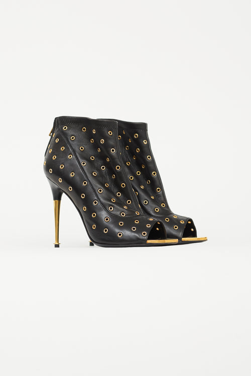 Tom Ford Black 
Gold-Tone Grommet High Heel Boot