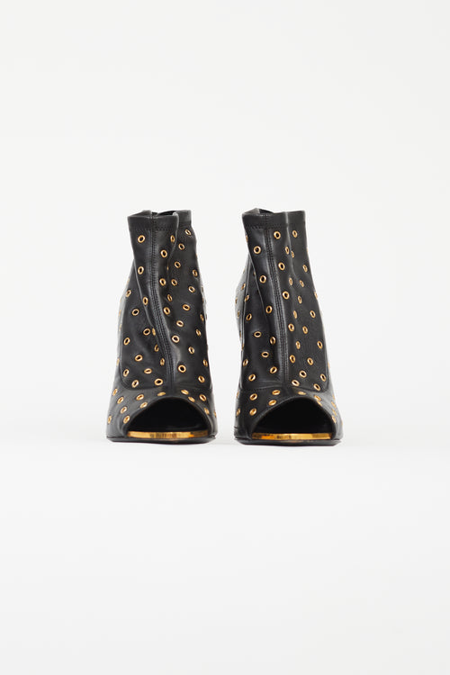 Tom Ford Black 
Gold-Tone Grommet High Heel Boot