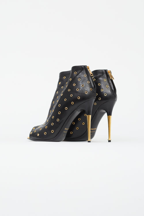 Tom Ford Black 
Gold-Tone Grommet High Heel Boot