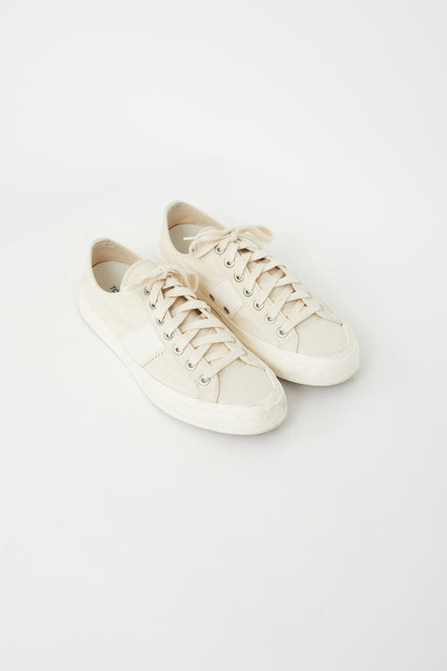 Tom Ford Cream Canvas 
Leather Low Sneaker