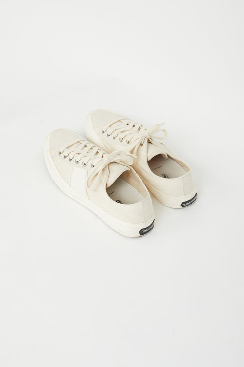 Tom Ford Cream Canvas 
Leather Low Sneaker