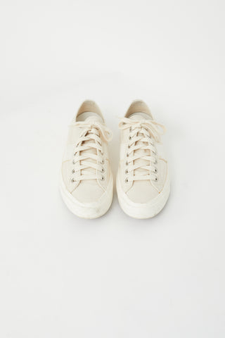 Tom Ford Cream Canvas 
Leather Low Sneaker