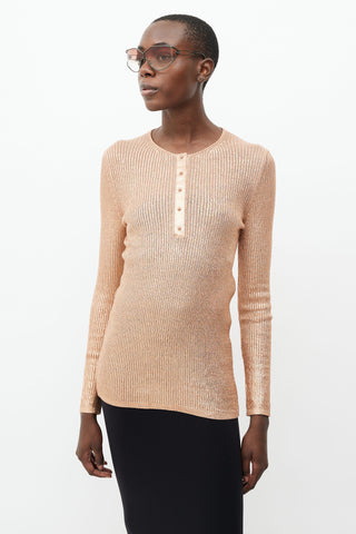 Tom Ford Rose Gold Metallic Knit Longsleeve Top