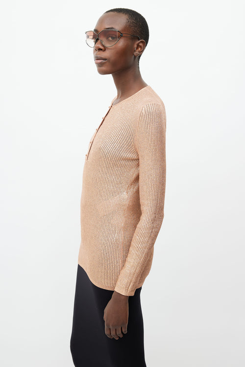 Tom Ford Rose Gold Metallic Knit Longsleeve Top