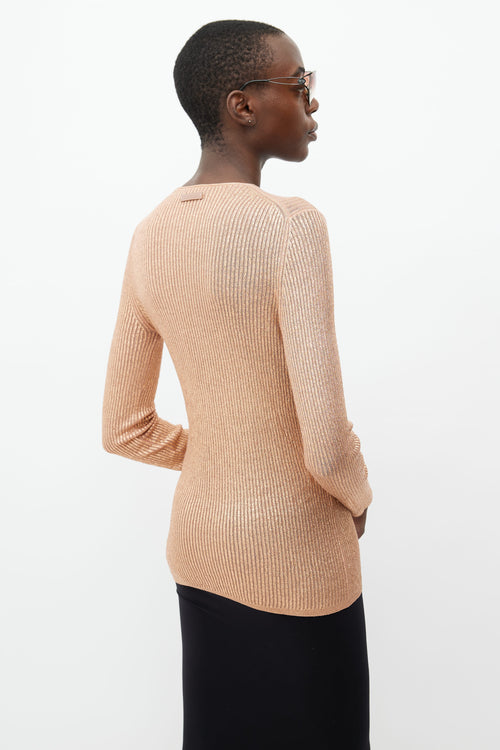 Tom Ford Rose Gold Metallic Knit Longsleeve Top