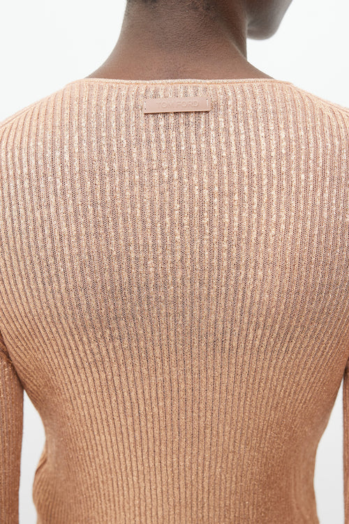 Tom Ford Rose Gold Metallic Knit Longsleeve Top